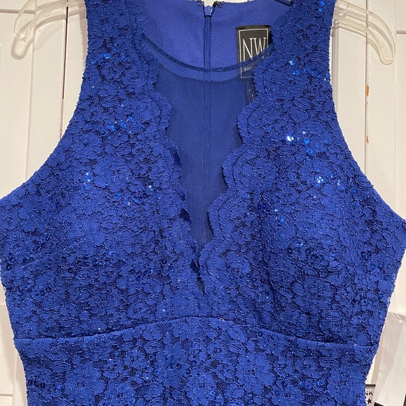 Nightway Royal Blue Lace Sequin Evening Dress (Size 6) - Picture 2 of 7